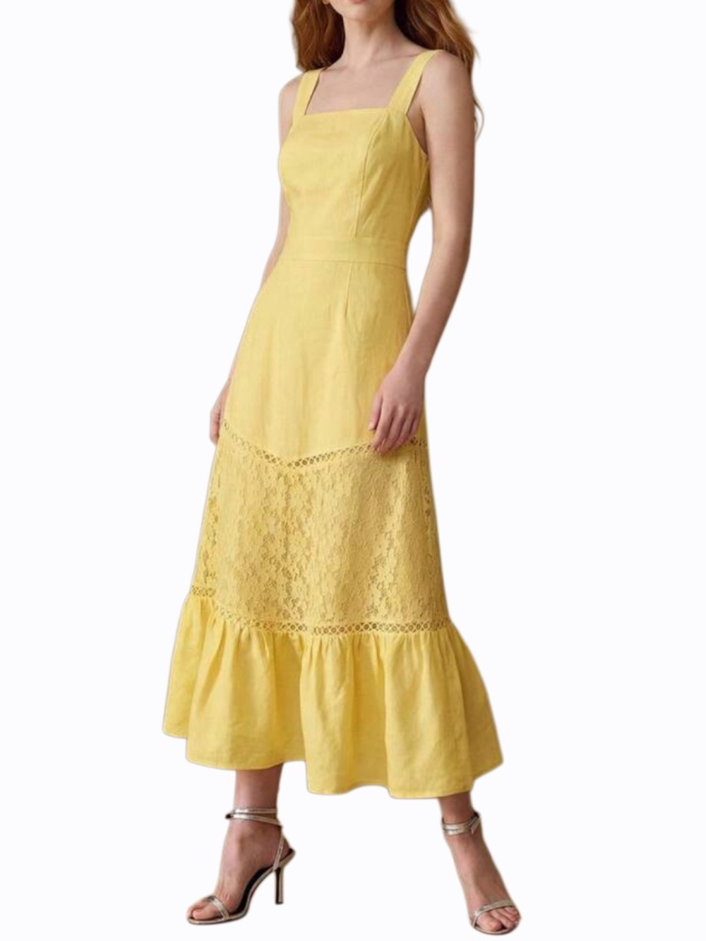 MOTF PREMIUM LINEN CONTRAST LACE DRESS